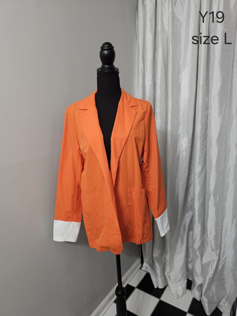Orange Contrast-Cuff Women's Blazer Jacket